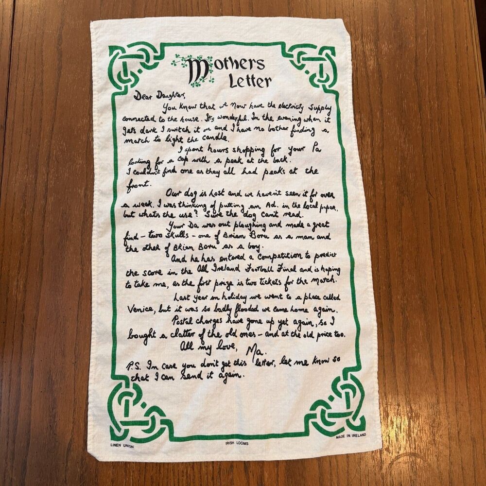 Lot 2 Vintage Irish Looms Linen Tea Towels Mother's & Daughter's Letter Ireland